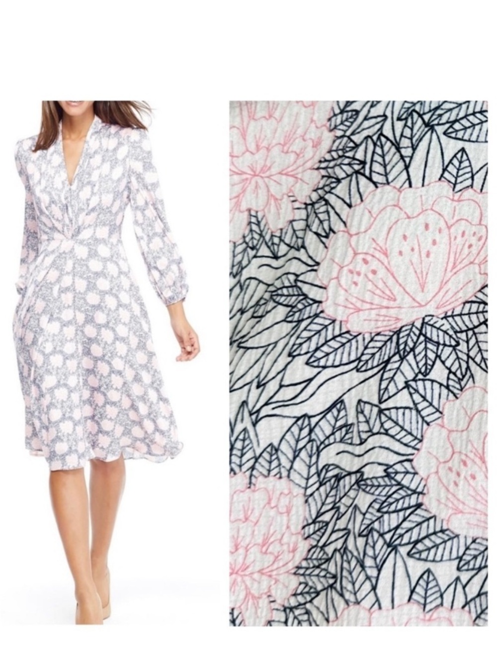 Gal Meets Glam Lizzie Pink and Navy Floral V-Neck Midi Dress from Nordstrom - Picture 8 of 13